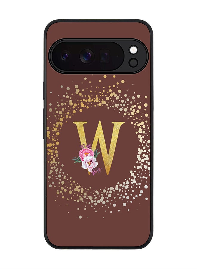 For Google Pixel 10 Pro Case,Slim fit Camera Protection, Shockproof Thin Phone cover  - Custom Monogram Floral - W  (Brown )